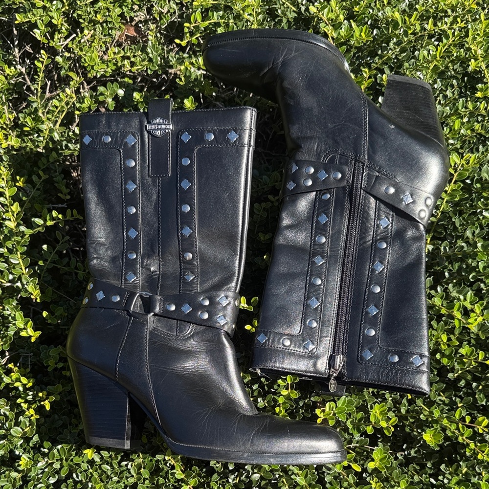 Harley-Davidson Black Studded Heeled Boots